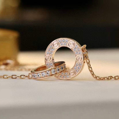 [LUCKY LOVE]LOVE 7.6MM NECKLACE ROSE GOLD AND SILVER  FULL DIAMOND