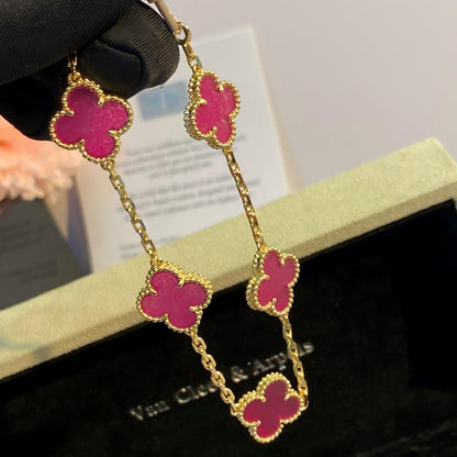 [LUCKY LOVE]NEW CLOVER 5 MOTIFS PINK ENAMEL BRACELET