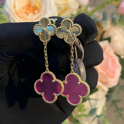 [LUCKY LOVE]NEW CLOVER 2 MOTIF PINK ENAMEL EARRINGS