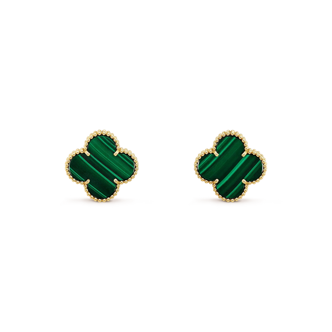 [LUCKY LOVE]CLOVER MINI 9.5MM MALACHITE  EARRINGS