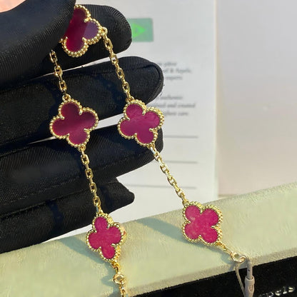 [LUCKY LOVE]NEW CLOVER 5 MOTIFS PINK ENAMEL BRACELET