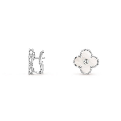 [LUCKY LOVE]CLOVER SILVER 15MM MOP DIAMOND EARRINGS COLLECTION