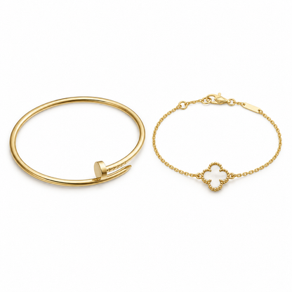 [LoveLucky] Clover White Mother-of-Pearl & JUSTE Bracelet Stack Set