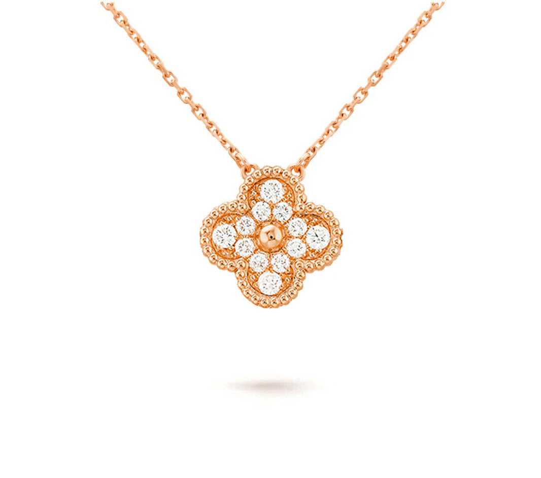 [LUCKY LOVE]CLOVER 15MM DIAMOND SINGLE FLOWER NECKLACE COLLECTION