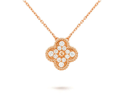 [LUCKY LOVE]CLOVER 15MM DIAMOND SINGLE FLOWER NECKLACE COLLECTION