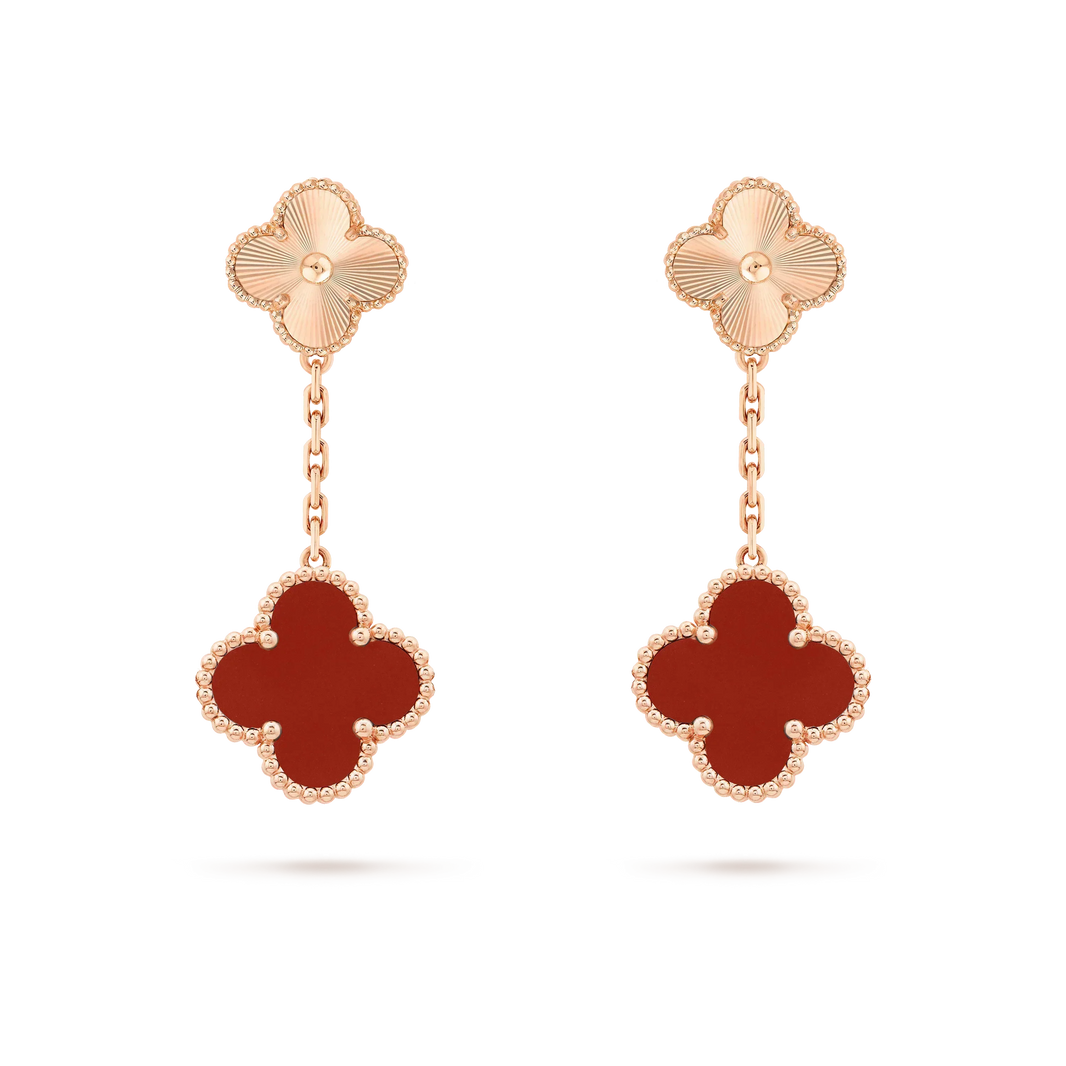 [LUCKY LOVE]CLOVER 2 MOTIF  LASER CARNELIAN EARRINGS