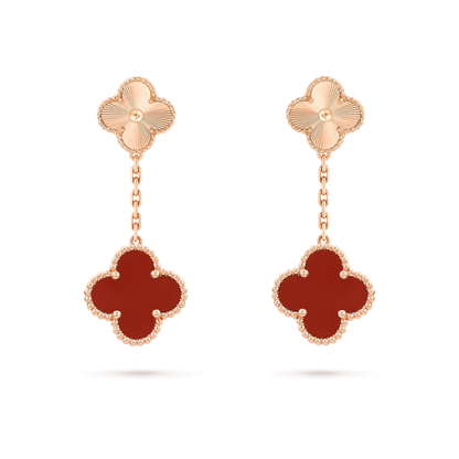 [LUCKY LOVE]CLOVER 2 MOTIF  LASER CARNELIAN EARRINGS