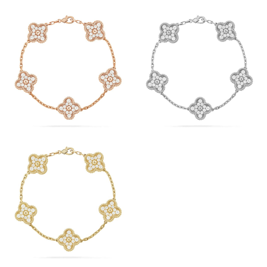 [LUCKY LOVE] CLOVER 5 MOTIF FULL DIAMOND BRACELET COLLECTION