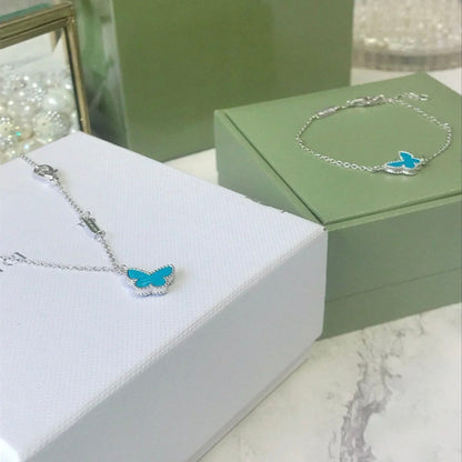[LUCKY LOVE]BUTTERFLY TURQUOISE BUTTERFLY BRACELET SILVER