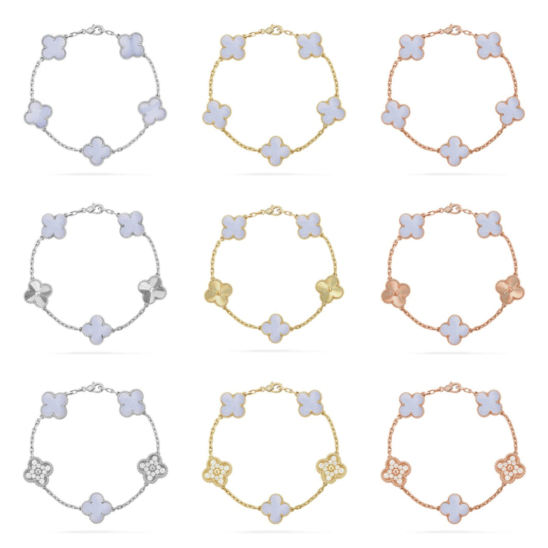 [LUCKY LOVE] CLOVER 5 MOTIF PURPLE CHALCEDONY BRACELET COLLECTION