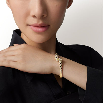 [LUCKY LOVE]PANTHERE DOUBLE HEADED HALF DIAMOND OPEN BRACELET
