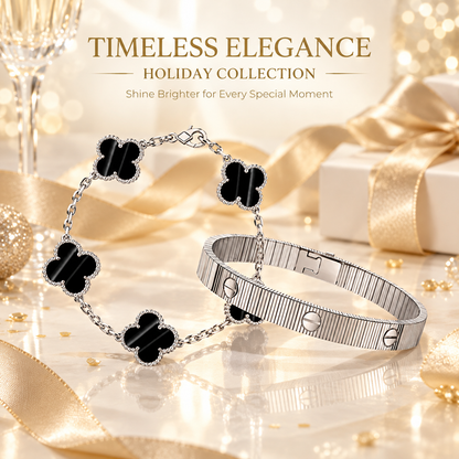[Lucky Love] Clover 5-Motif & LOVE Unlimited Bracelet Set