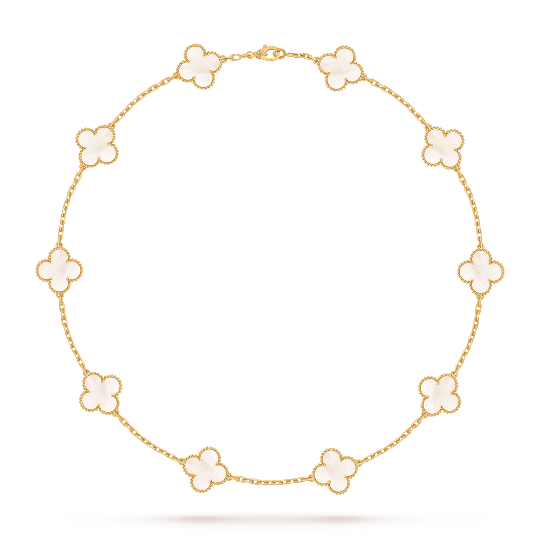 [LUCKY LOVE]CLOVER 10 MOTIFS PINK MOP NECKLACE