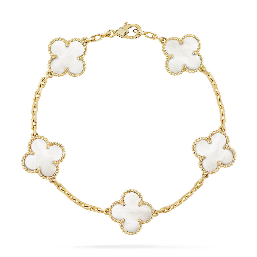 [LUCKY LOVE]CLOVER WHITE PEARL MOP 5 MOTIF BRACELET COLLECTION