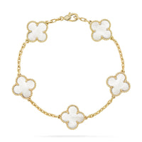 [LUCKY LOVE]CLOVER WHITE PEARL MOP 5 MOTIF BRACELET COLLECTION