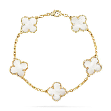 [LUCKY LOVE]CLOVER WHITE PEARL MOP 5 MOTIF BRACELET COLLECTION