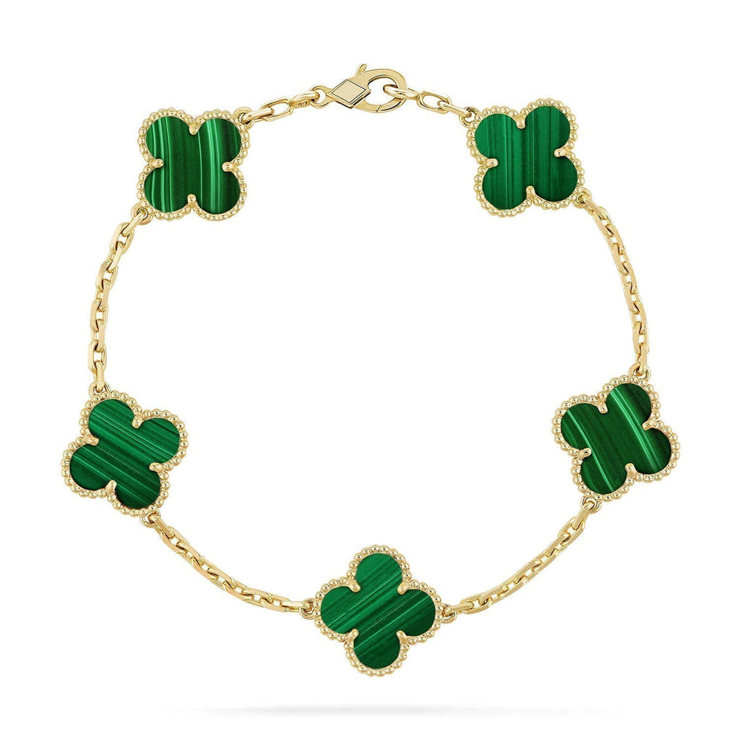 [LUCKY LOVE] CLOVER 5 MOTIF MALACHITE BRACELET COLLECTION