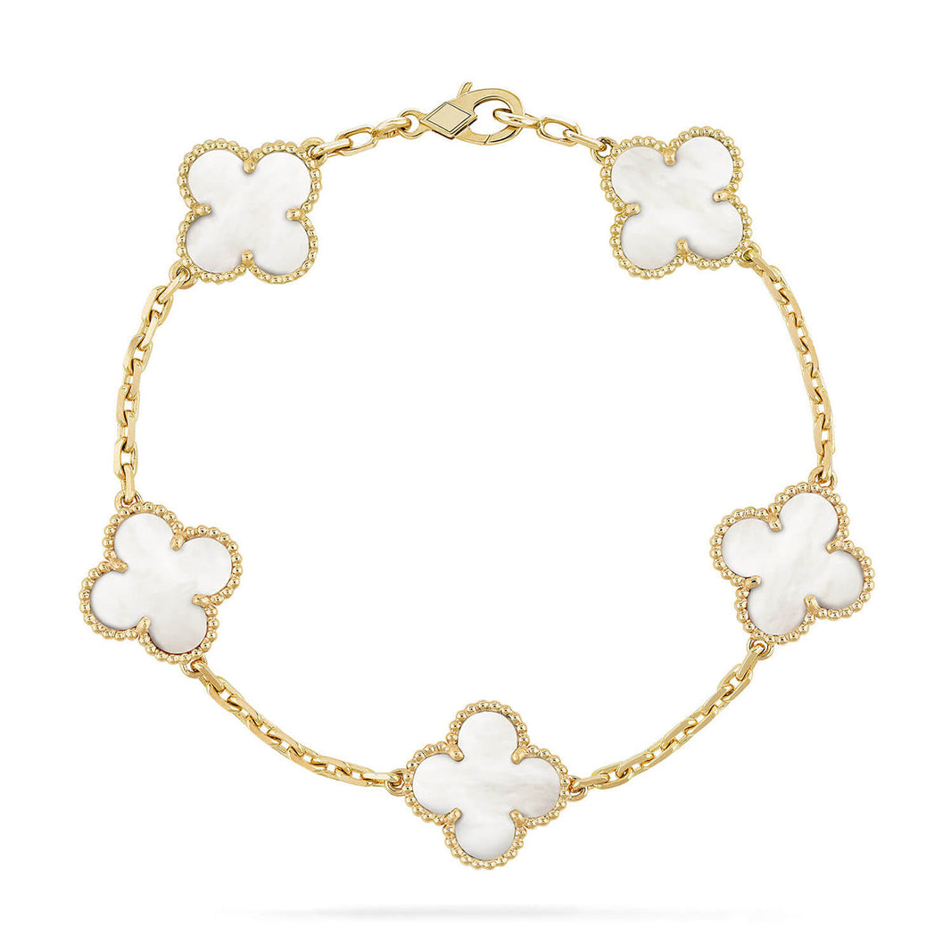 [LUCKY LOVE]CLOVER WHITE PEARL MOP 5 MOTIF BRACELET COLLECTION