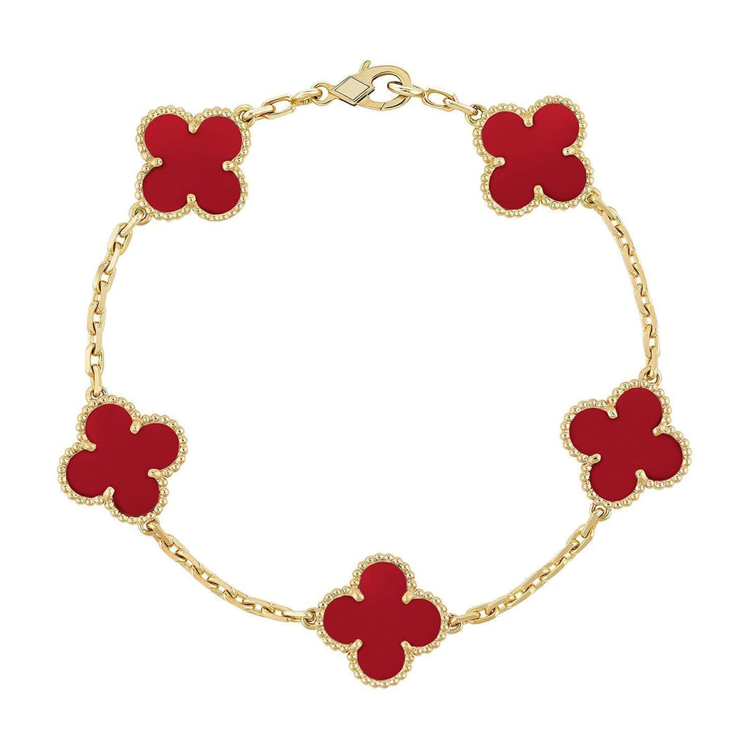[LUCKY LOVE] CLOVER 5 MOTIF RED CORNELIAN BRACELET COLLECTION