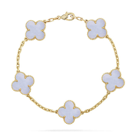 [LUCKY LOVE] CLOVER 5 MOTIF PURPLE CHALCEDONY BRACELET COLLECTION