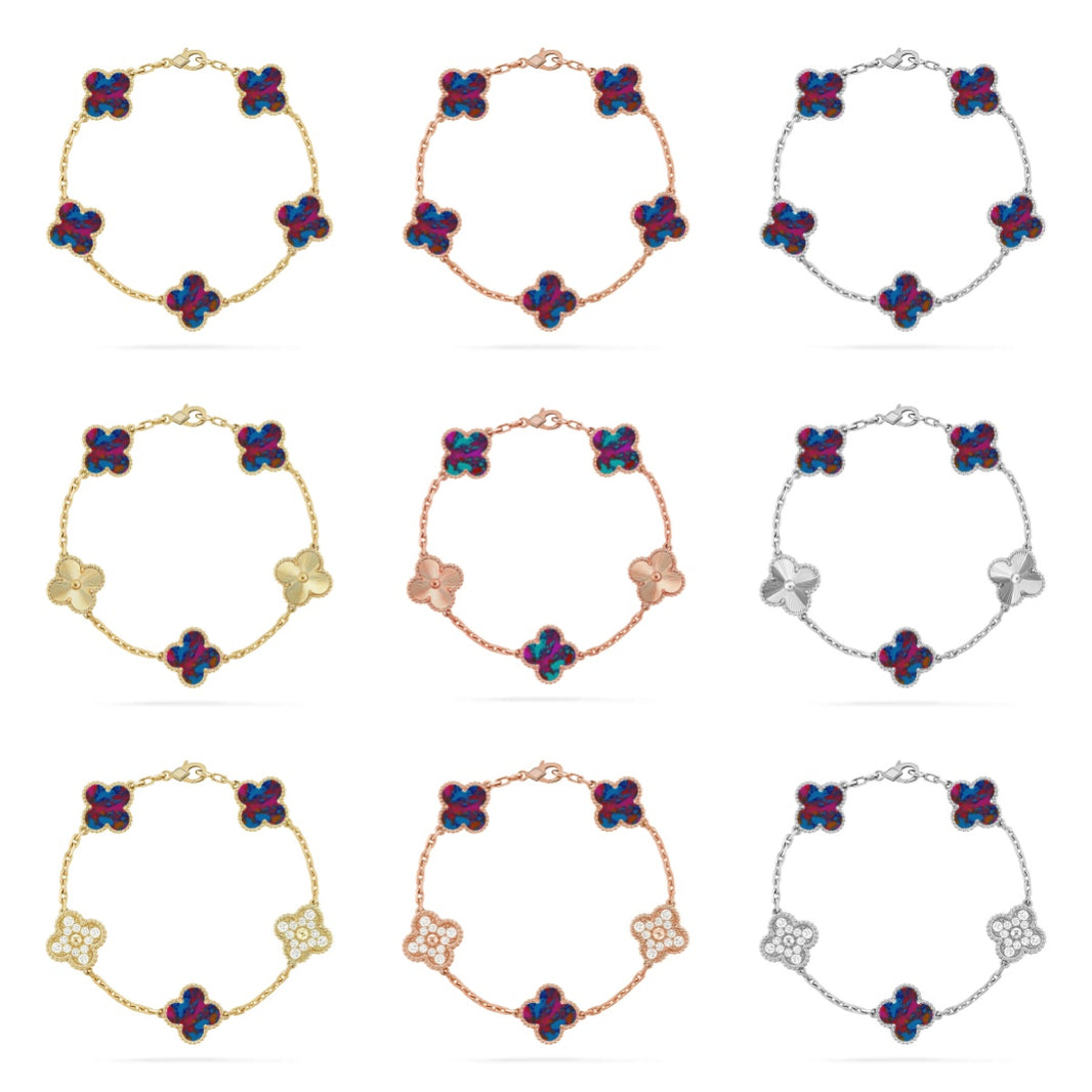 [LUCKY LOVE]CLOVER 5 MOTIF COLOR GEMSTONES BRACELET COLLECTION