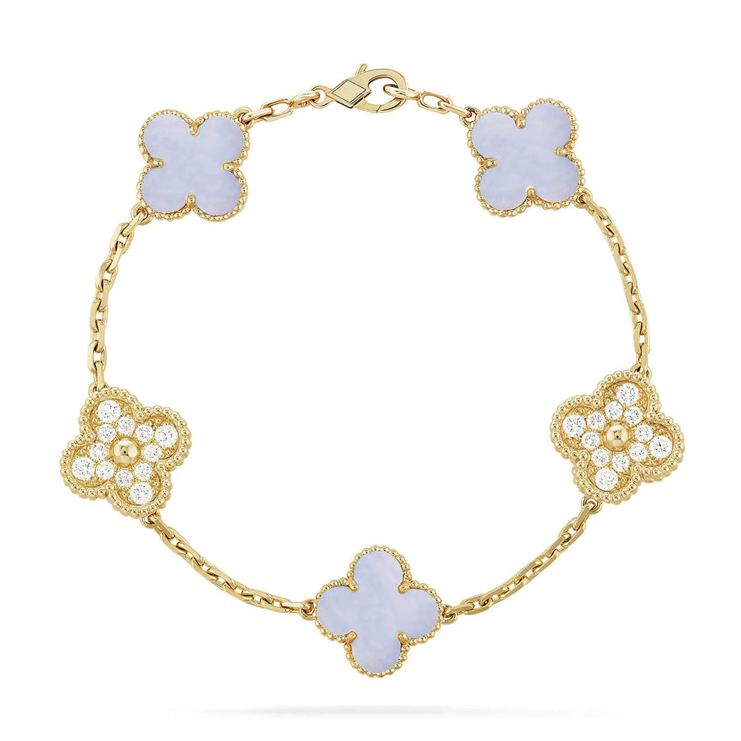 [LUCKY LOVE] CLOVER 5 MOTIF PURPLE CHALCEDONY BRACELET COLLECTION
