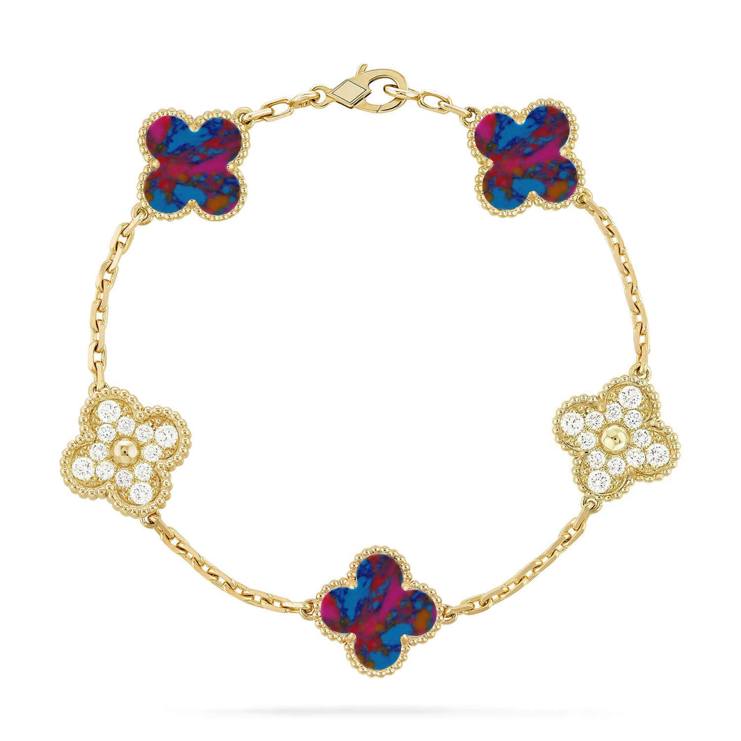 [LUCKY LOVE]CLOVER 5 MOTIF COLOR GEMSTONES BRACELET COLLECTION