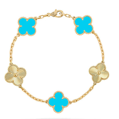 [LUCKY LOVE] CLOVER 5 MOTIF TURQUOISE BRACELET COLLECTION