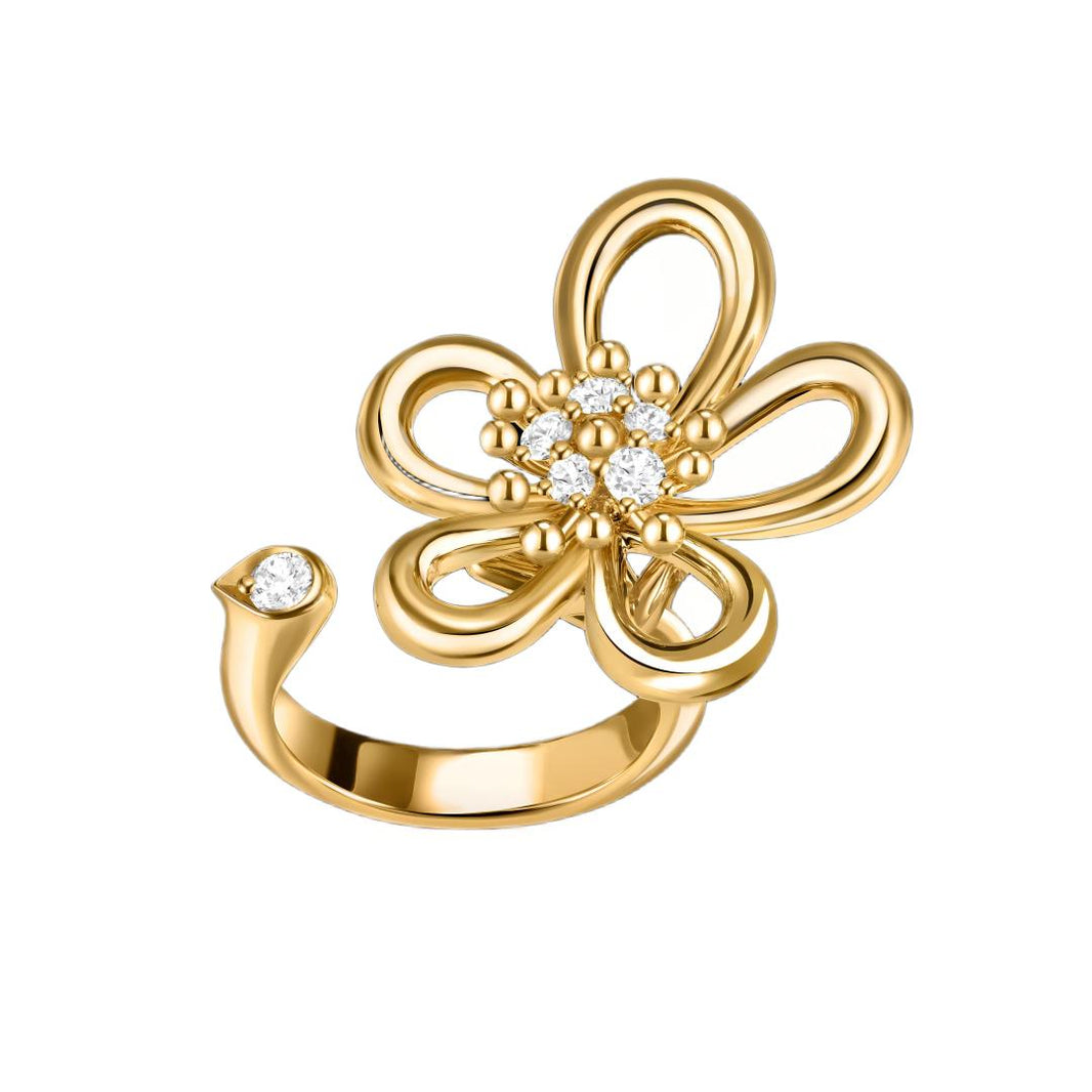 [LUCKY LOVE]  FLOWERLACE OPEN RING 5 DIAMONDS
