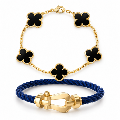[LoveLucky]Force Horseshoe & Clover 5 Motifs Bracelet Stack Set