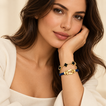 [LoveLucky]Force Horseshoe & Clover 5 Motifs Bracelet Stack Set