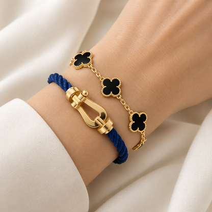 [LoveLucky]Force Horseshoe & Clover 5 Motifs Bracelet Stack Set