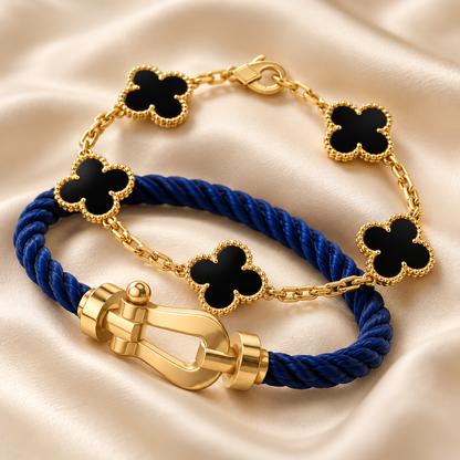 [LoveLucky]Force Horseshoe & Clover 5 Motifs Bracelet Stack Set