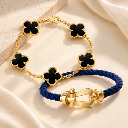 [LoveLucky]Force Horseshoe & Clover 5 Motifs Bracelet Stack Set