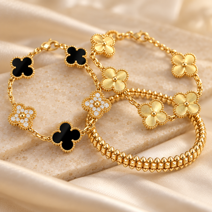 [LoveLucky]Clover & Clash Bracelet 3-Piece Stack set
