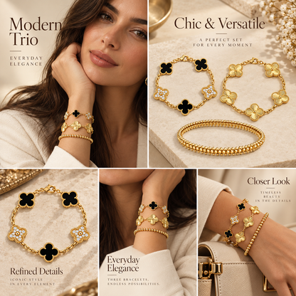 [LoveLucky]Clover & Clash Bracelet 3-Piece Stack set