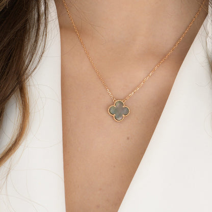 [LUCKY LOVE]CLOVER 15MM  GRAY MOTHER OF PEARL NECKLACE