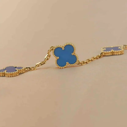 [LUCKY LOVE] CLOVER 5 MOTIF BLUE AGATE BRACELET COLLECTION