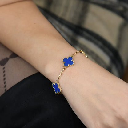 [LUCKY LOVE] CLOVER 5 MOTIF BLUE AGATE BRACELET COLLECTION