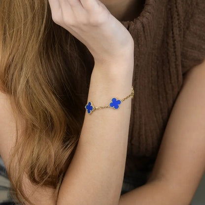 [LUCKY LOVE] CLOVER 5 MOTIF BLUE AGATE BRACELET COLLECTION