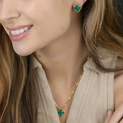 [LUCKY LOVE]CLOVER MINI 9.5MM MALACHITE  EARRINGS