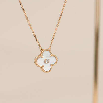 [LUCKY LOVE]CLOVER 15MM DIAMOND WHITE FRITILLARIA NECKLACE
