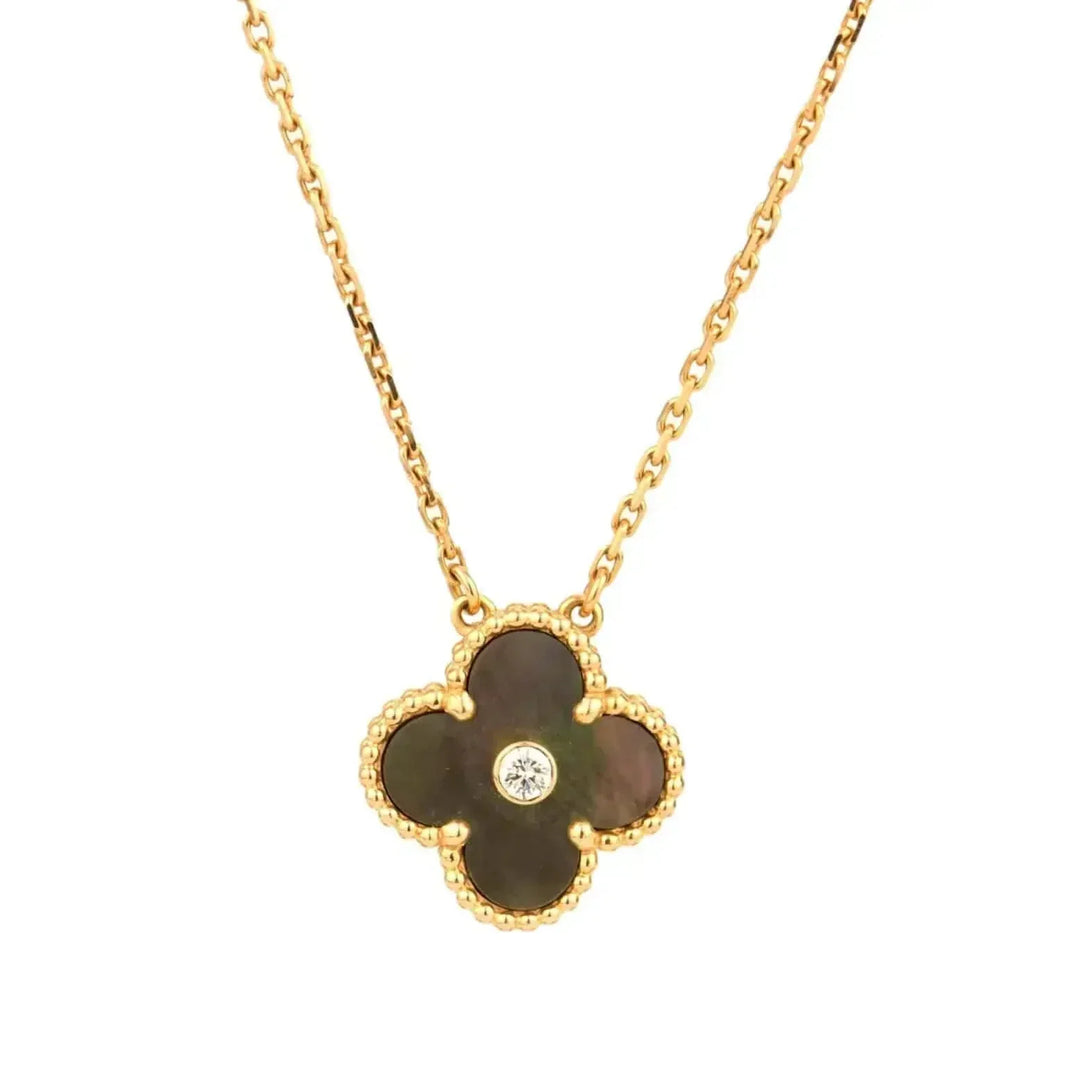 [LUCKY LOVE]CLOVER 15MM DIAMOND AND MOTHER-OF-GREY NECKLACE