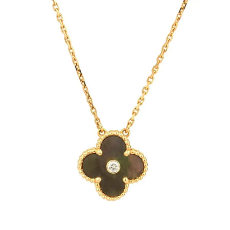 [LUCKY LOVE]CLOVER 15MM DIAMOND AND MOTHER-OF-GREY NECKLACE