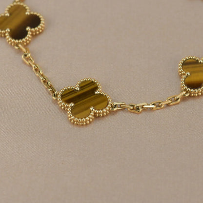 [LUCKY LOVE] CLOVER 5 MOTIFS TIGER EYE BRACELET COLLECTION