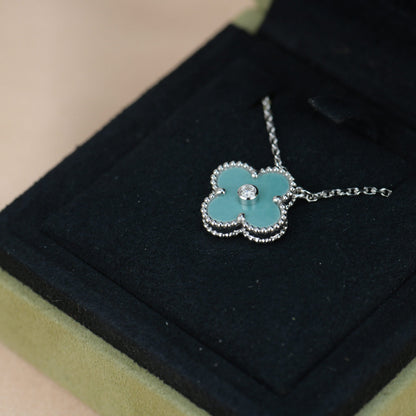 [LUCKY LOVE]CLOVER 15MM DIAMOND SVRES PORCELAIN  NECKLACE SILVER