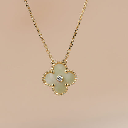 [LUCKY LOVE]CLOVER 15MM DIAMOND GOLD MOTHER OF PEARL NECKLACE
