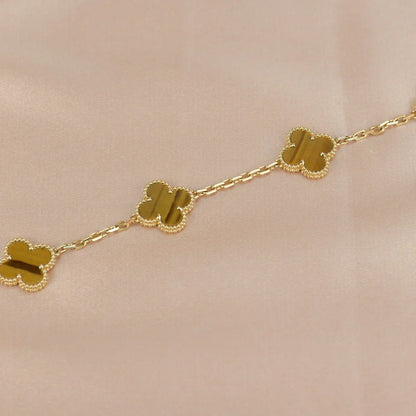 [LUCKY LOVE] CLOVER 5 MOTIFS TIGER EYE BRACELET COLLECTION