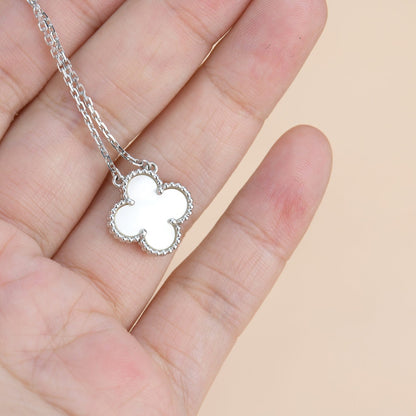 [LUCKY LOVE]CLOVER  15MM WHITE MOTHER-OF-PEARL SILVER