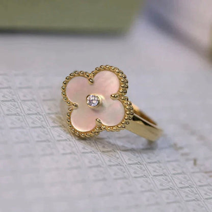 [LUCKY LOVE]CLOVER PINK MOP RING GOLD DIAMOND